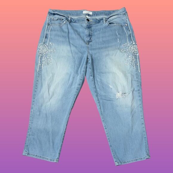 Plus Size Lane Bryant High Rise Pearl Bedazzled Cropped Jeans Size 20 40x25 #143 - Picture 7 of 7